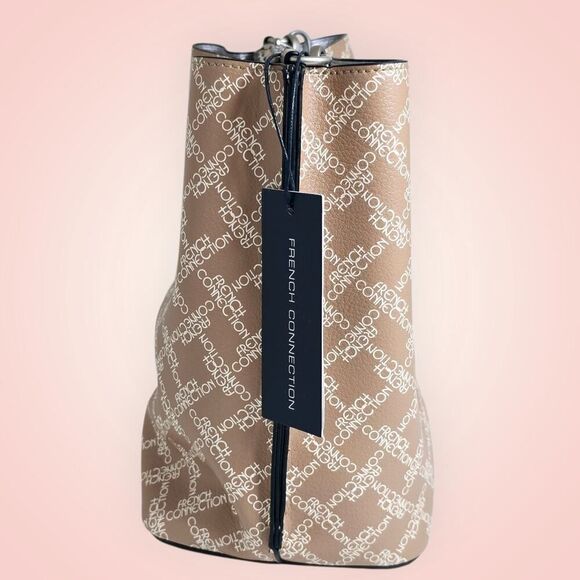 French Connection ADINA Monogram Bucket Shoulder Bag Tan NWT $108 MSRP - Picture 4 of 12
